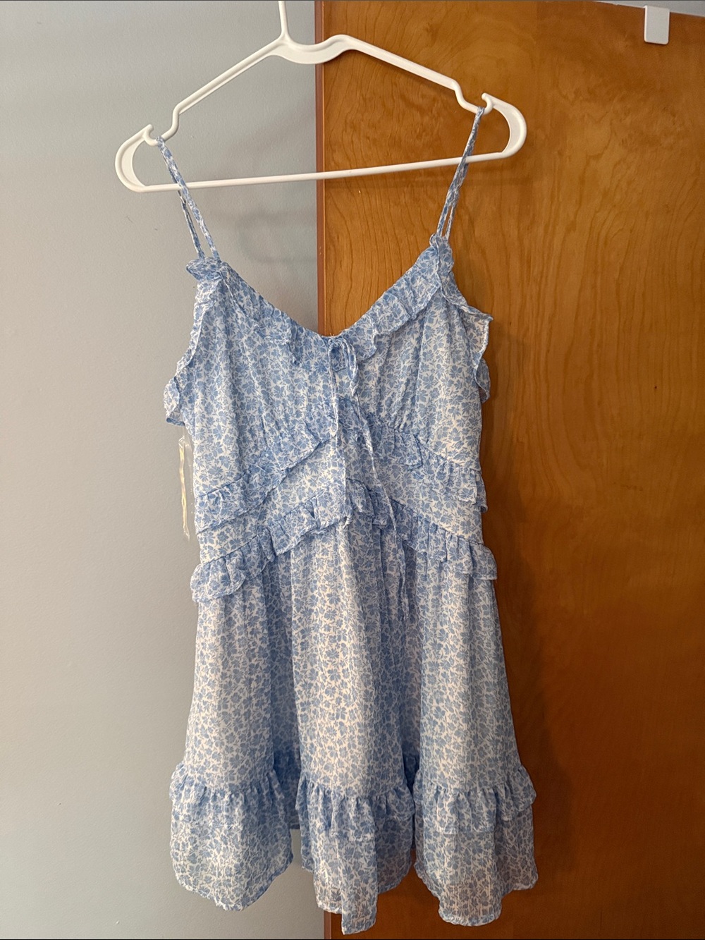 Altar'd State Light Blue Floral Ruffle Mini Dress